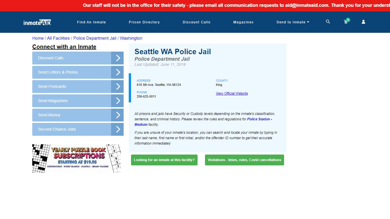 Seattle WA Police Jail & Inmate Search - Seattle, WA